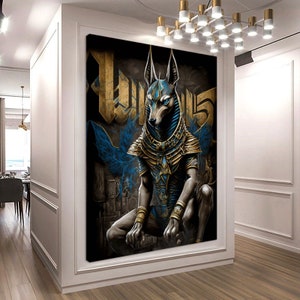 Anubis & Bastet Canvas Print: Egyptian Cat Goddess Graffiti Art