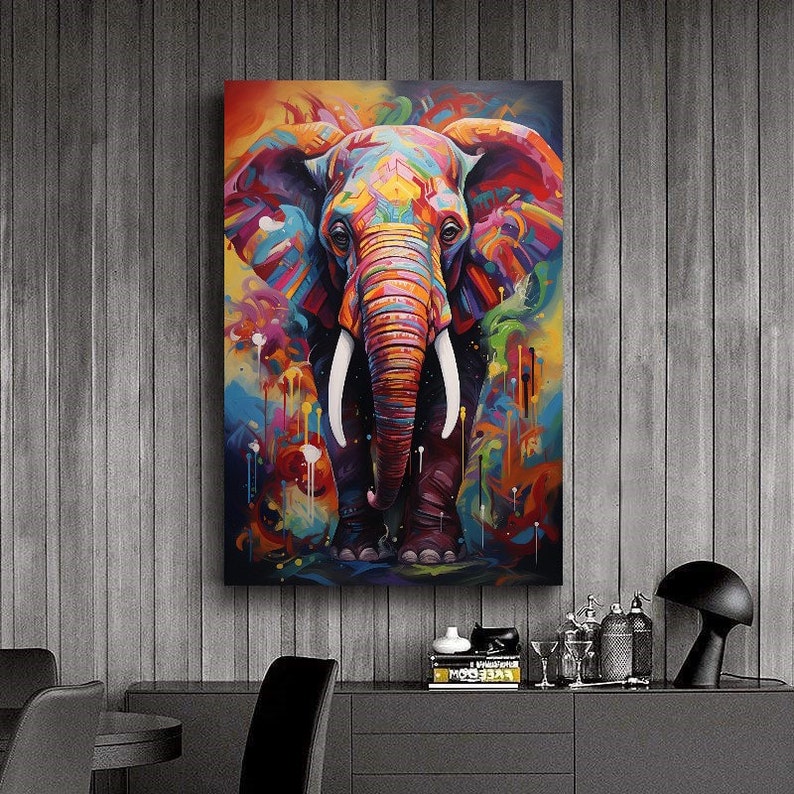 Abstract Vibrant Elephant Art Colorful Animal Canvas Print Graffiti