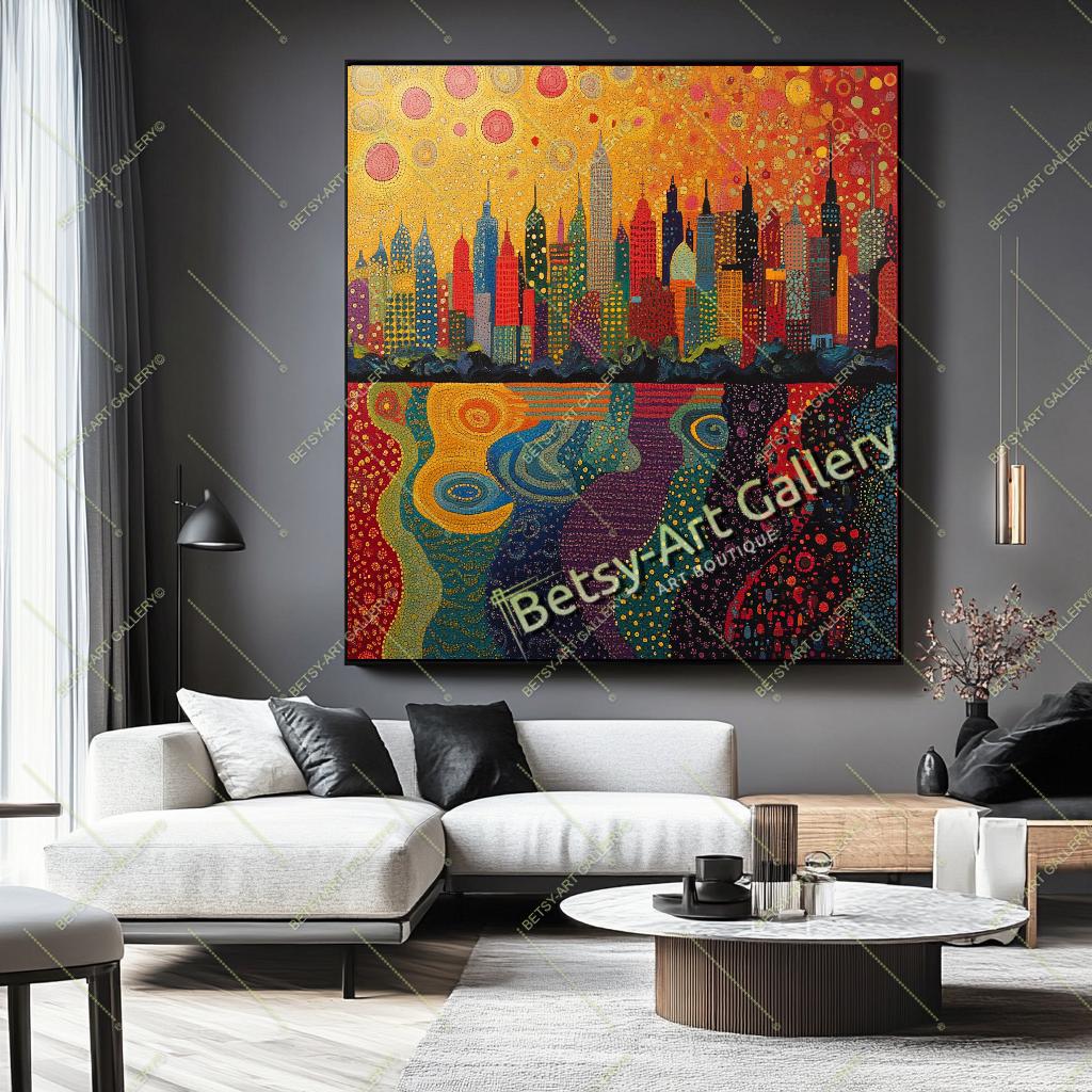 Polka Dot Landscape Canvas Art Print: Golden Waves, Hudson River