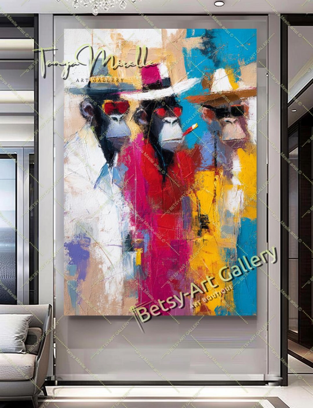 Cool Monkeys in Style – Abstract Canvas Wall Art of Suave Apes in Hats ...