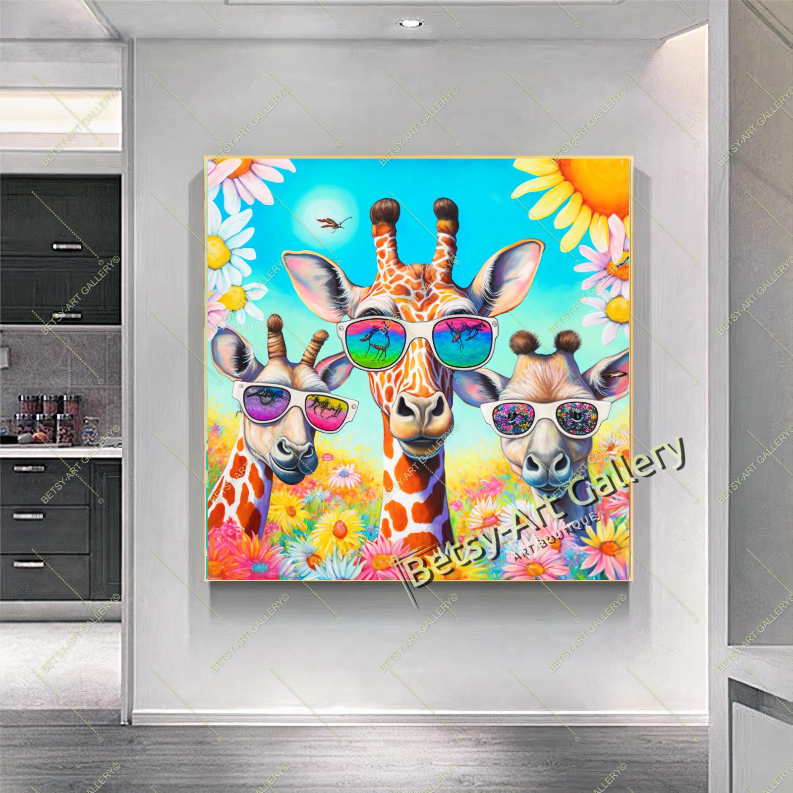 Vibrant Giraffe Family Wall Art - Giraffes With Sunglasses - Summer ...