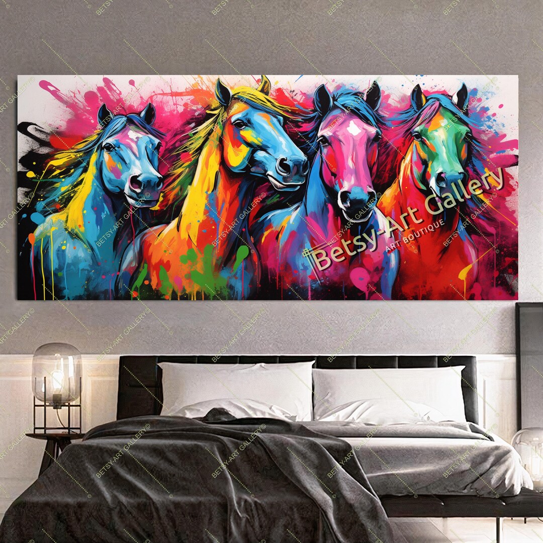 Colorful Running Horses Canvas Print: Abstract Panoramic Wall Art - Etsy
