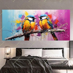 Vivid Color Birds - Modern Animal Wall Art - Large Panoramic Canvas Print for Living Room, Hotel, Gift