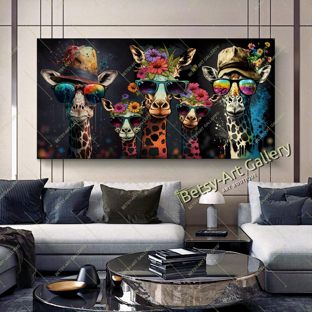 Colorful Giraffe Family Canvas Print: Safari Animal Wall Art - Etsy UK