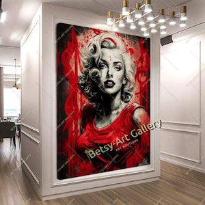 Urban Graffiti Pop Art Portrait of Marilyn Monroe with Red Dress - Hollywood icon, Contemporary Artwork, Celebrity Portrait
