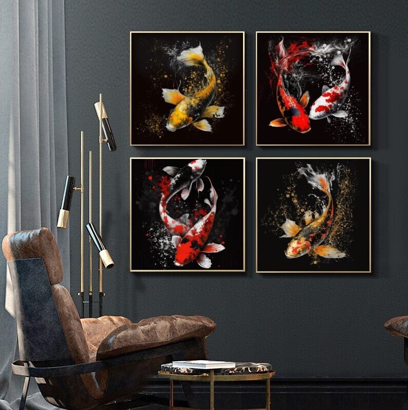 Two Red White Koi Fish Canvas Print: Modern Feng Shui Wall Art Decor - Etsy