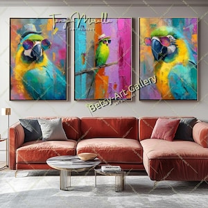 Tropical Attitude – Colorful Parrot with Sunglasses - Exotic Bird Pop Art Print for Animal Lovers - Stretched Print on Canvas