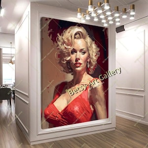 Marilyn Monroe Monroe in Red Dress Canvas Print on Canvas - Hollywood icon, Celebrity Portrait, Contemporary Wall Art