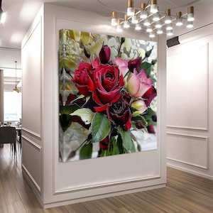 Red Roses Bouquet Canvas Print: Modern Floral Wall Art