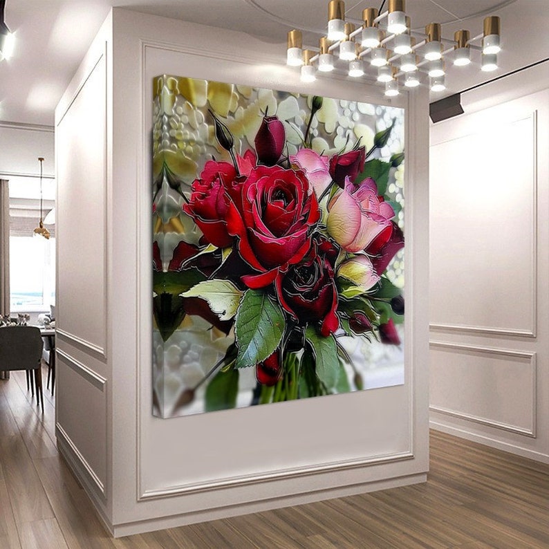 Red Roses Bouquet Canvas Print: Modern Floral Wall Art - Etsy