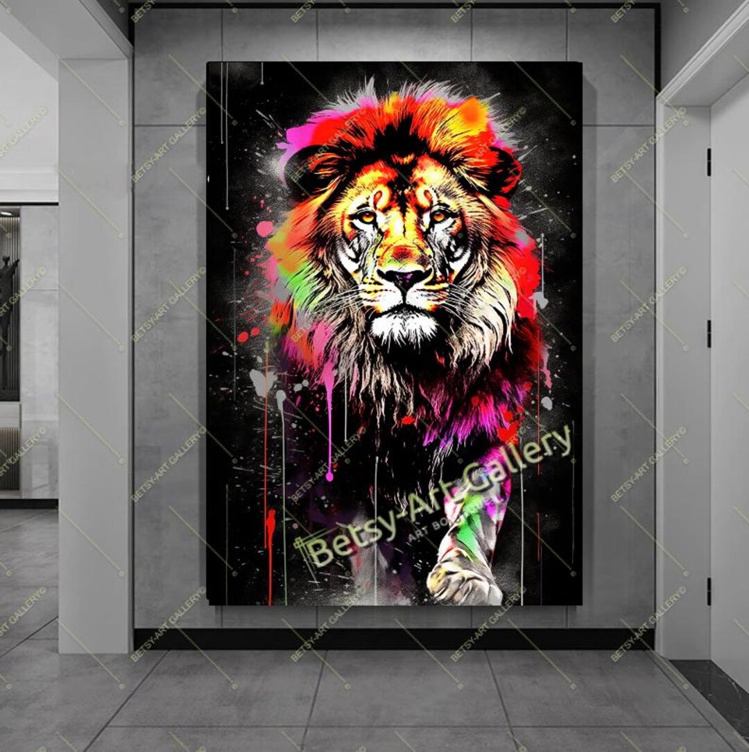 Vivid Graffiti Lion Canvas Print: Colorful Wildlife Wall Art - Etsy
