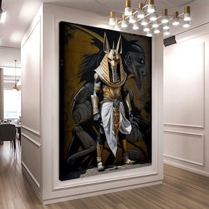 Anubis & Bastet Graffiti Art Canvas Print: Egyptian Decor