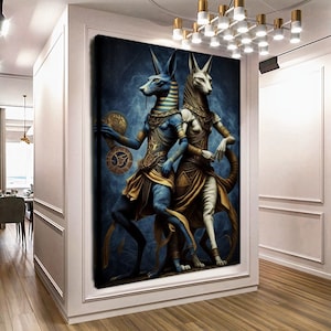 Anubis & Bastet Graffiti Art Canvas Print: Egyptian Cat Goddess Decor
