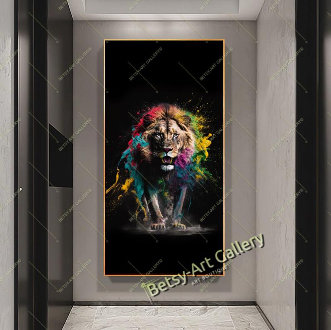 Colorful Abstract Lion Canvas Print: Modern Wildlife Wall Art - Etsy