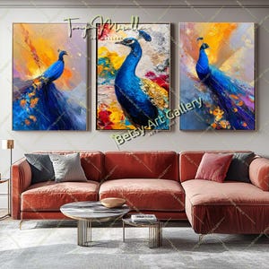 Graceful Peacock Canvas Wall Art – Colorful Abstract Peacock - Exotic Bird Wall Art Print for Animal Lovers - Stretched Print on Canvas