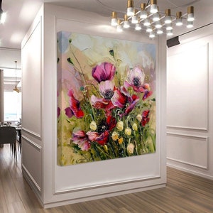 Impresión en lienzo de amapolas rojas: arte floral moderno para pared