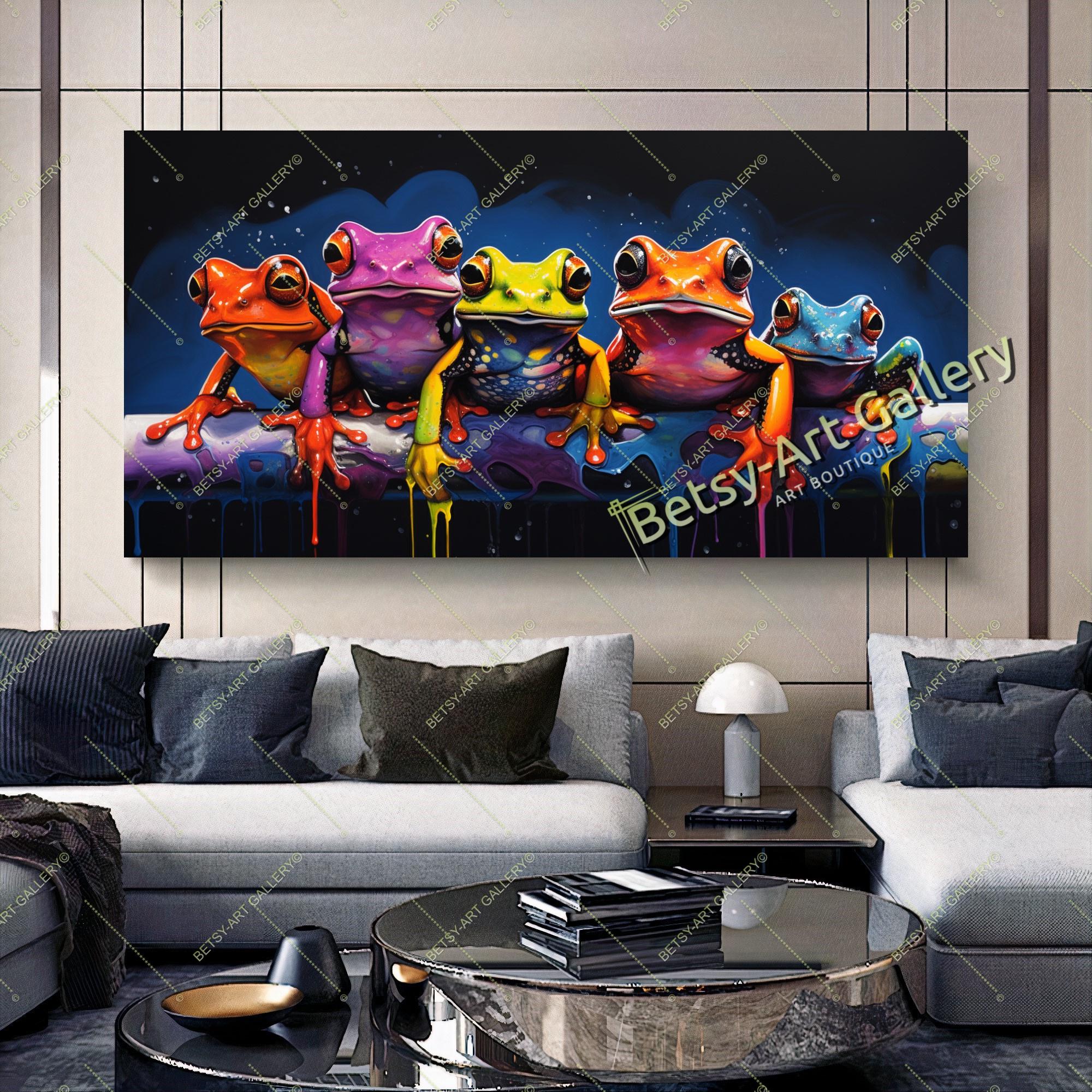 Vivid Frogs Graffiti Art Canvas Print: Colorful Animal Wall Decor
