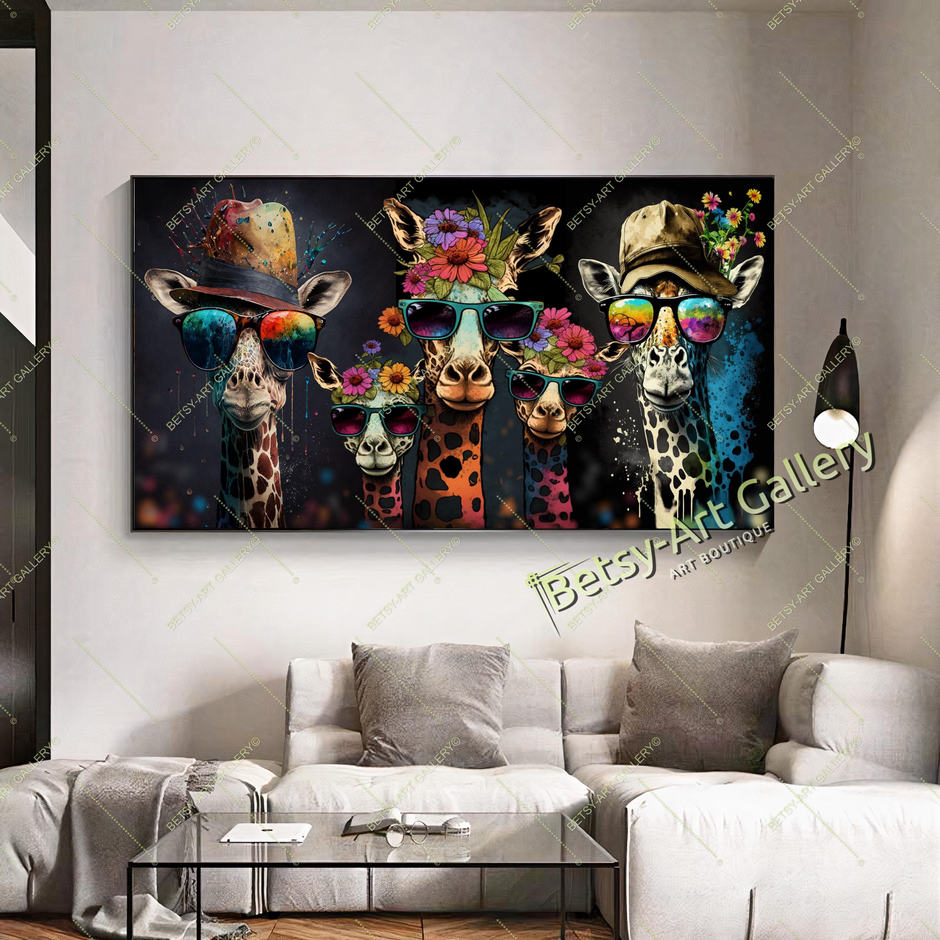 Colorful Giraffe Family Canvas Print: Safari Animal Wall Art - Etsy UK
