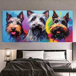 Charming Three Terriers – Colorful Dog Family Modern Canvas Wall Art - Large Panoramic Print on Canvas for Living Room, Hotel, Gift