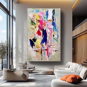 Vibrant Impasto Oil Painting: Colorful Abstract Art on Canvas