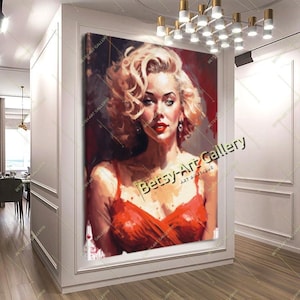 Chic Marilyn Monroe Monroe in Red Dress Canvas Print on Canvas - Hollywood icon, Celebrity Portrait, Contemporary Wall Art