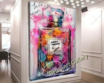Color Splash Perfume Bottle Print on Canvas – Large Modern Fashion Canvas Art for Living room, Hotel