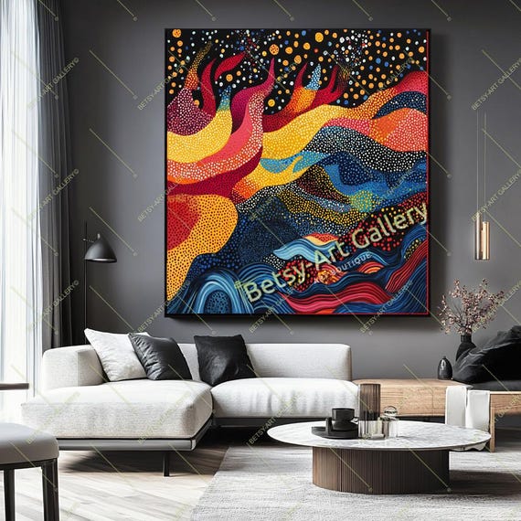 Polka Dot Landscape Canvas Art Print: Golden Waves, Hudson River