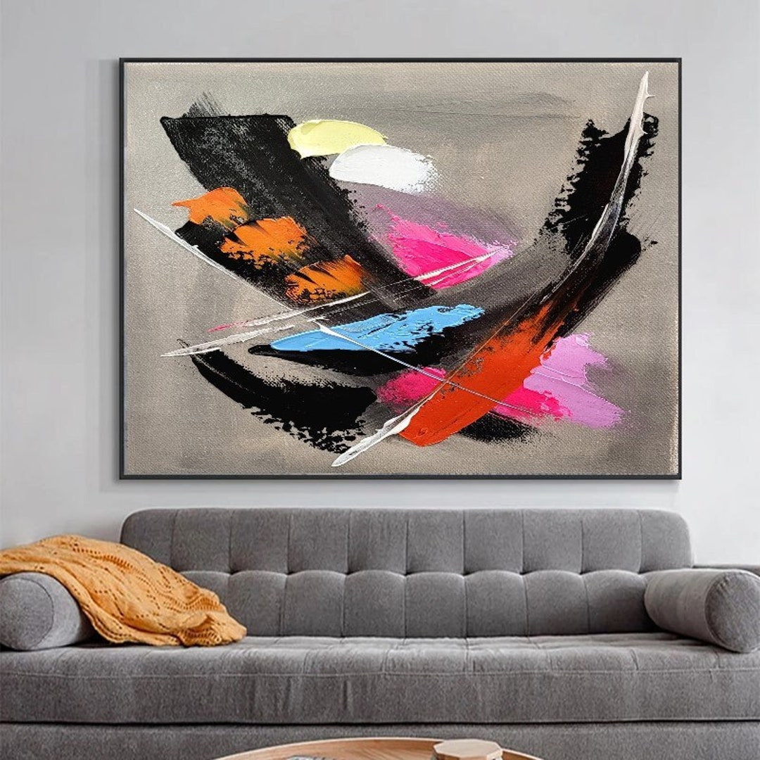 Black and Gray Abstract Oil Painting on Canvas Extra Large Etsy