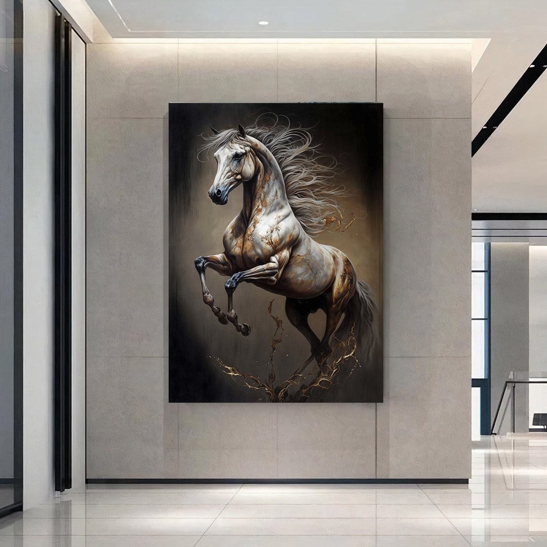 Modern Art Animal Canvas Painting Black Horse Posters and Prints Wall