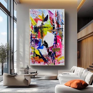 Multicolor Abstract Oil Painting: Vibrant Impasto Canvas Art