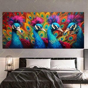 Bold Color Peacock Wall Art – Vibrant Colorful Bird Canvas Print for Modern Living Spaces, Office, Hotel, Gift