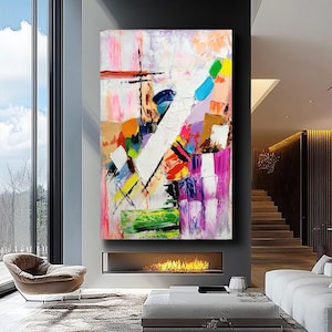 Large Abstract Impasto Oil Painting: Vivid Textured Palette Knife Art