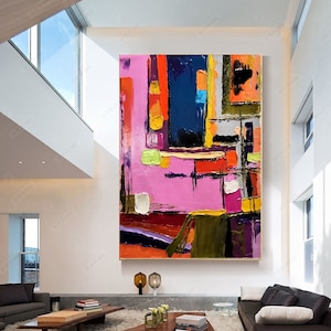 Large Abstract Impasto Oil Painting: Modern Colorful Canvas Art