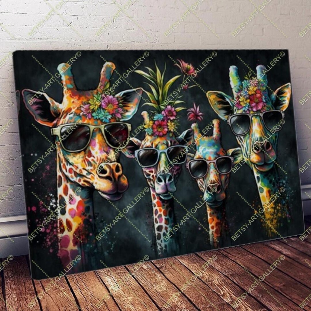 Colorful Giraffe Family Canvas Art Print: Modern Safari Decor - Etsy