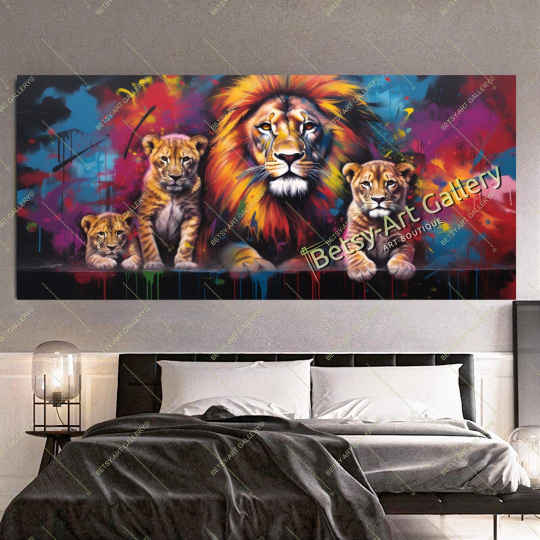 Colorful Lion Family Canvas Print: Modern Animals Wall Art - Etsy UK
