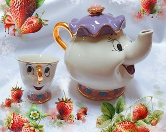 Creative Sculpture Ceramic Tea Set Cartoon Beauty And The Beast, Mrs Potts Chip Cup Set, Retro Tea Coffee Cup Wedding gift