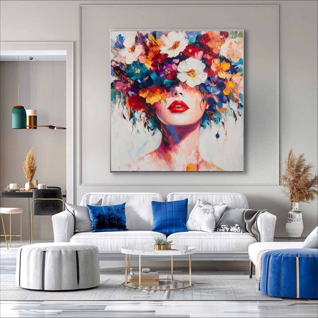Vibrant Woman Art - Flower Portrait Canvas Print - Colorful Boho Wall ...
