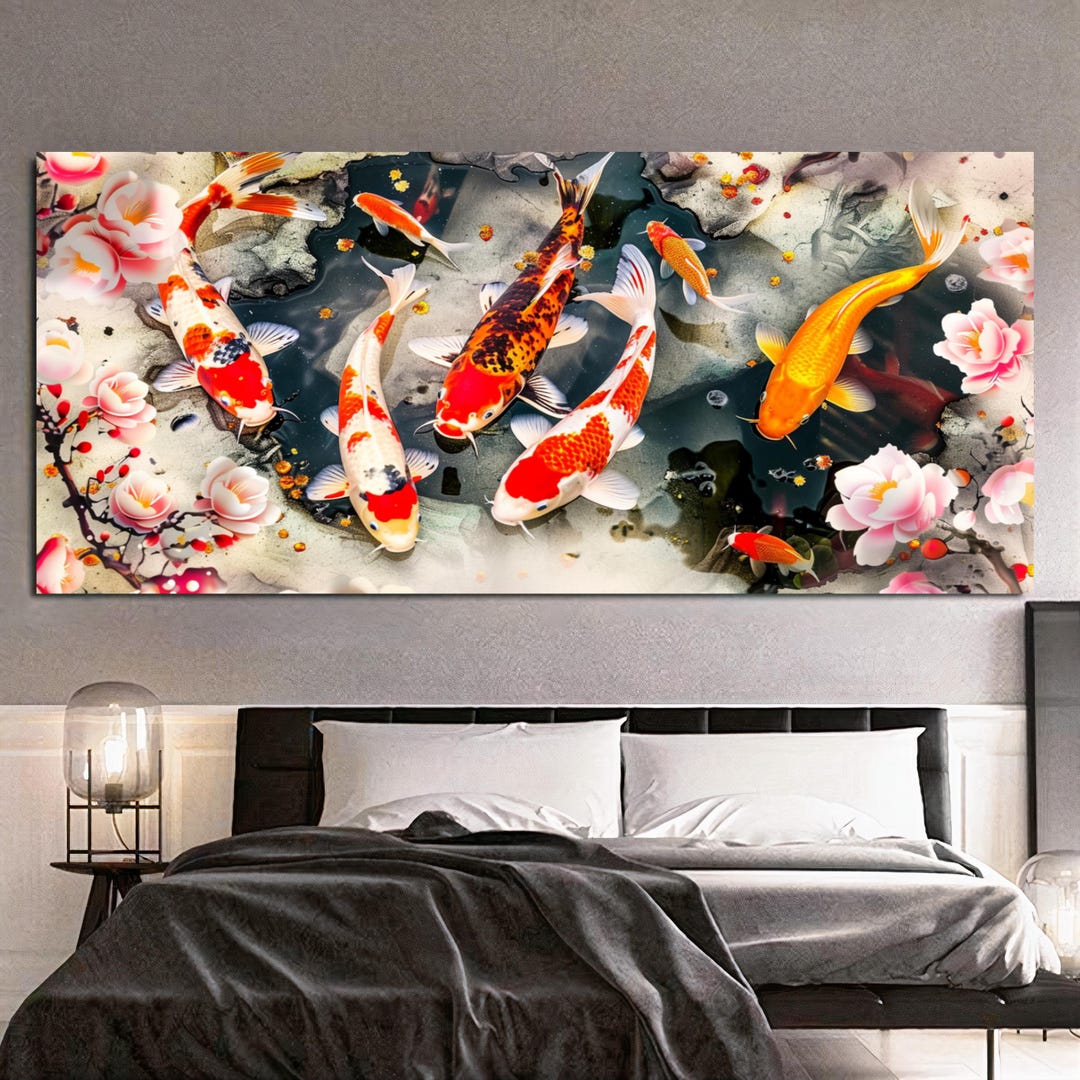 Vibrant Five Koi Fish Canvas Print - Japanese Feng Shui Wall Art ...