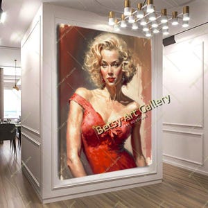 Lovely Marilyn Monroe Monroe in Red Dress Canvas Print on Canvas - Hollywood icon, Celebrity Portrait, Contemporary Wall Art