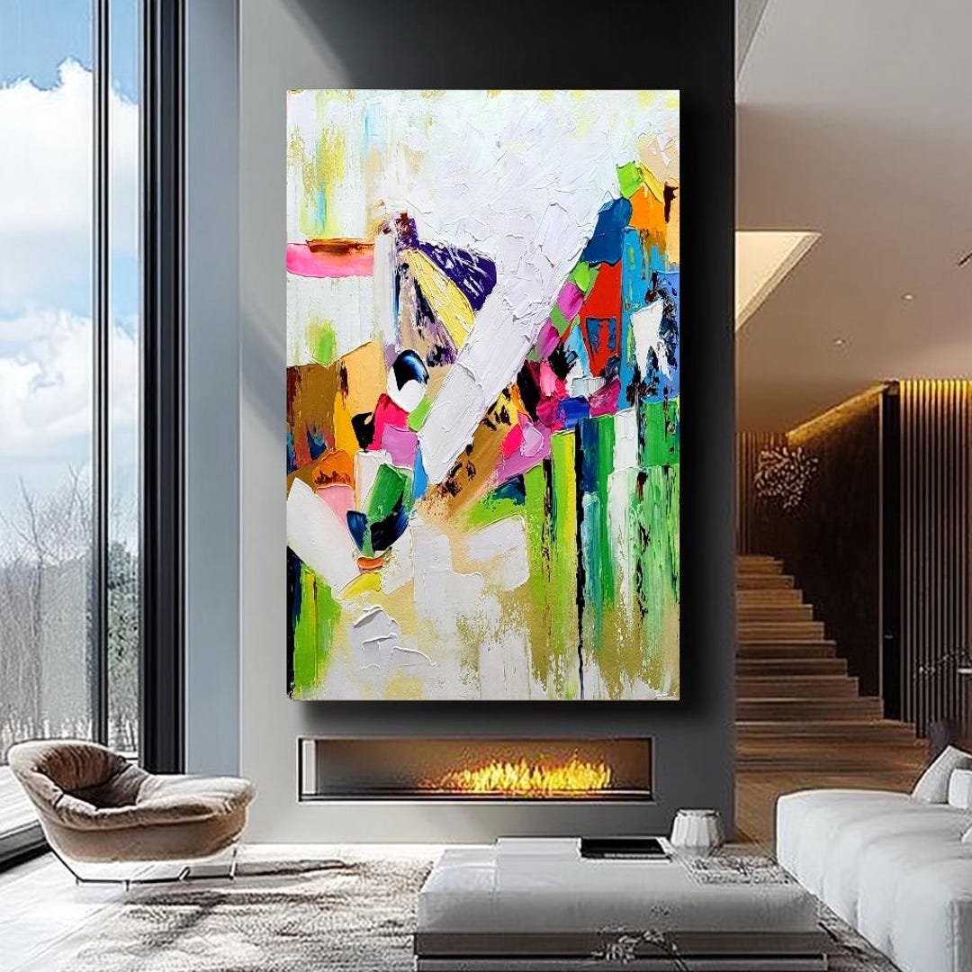 Extra Large Colorful Oil Painting on Canvas, Abstract Textured Impasto ...