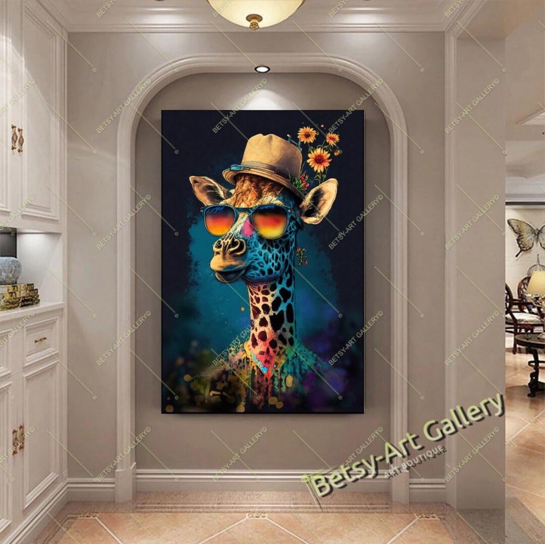 Colorful Giraffe Portrait Canvas Print – Quirky Wall Art - Etsy