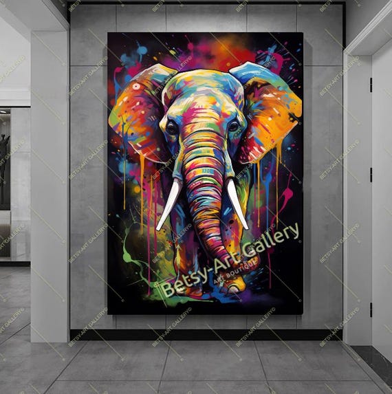 Vibrant Graffiti Elephant Canvas Print: Colorful Abstract Animal