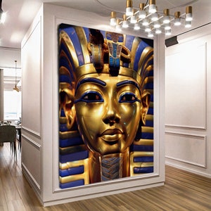 Large Stretched Print on Canvas, Gold Sphinx, Egyptian Pharaoh Ancient Egypt Goddess Art, Modern Wall Art Print Decor