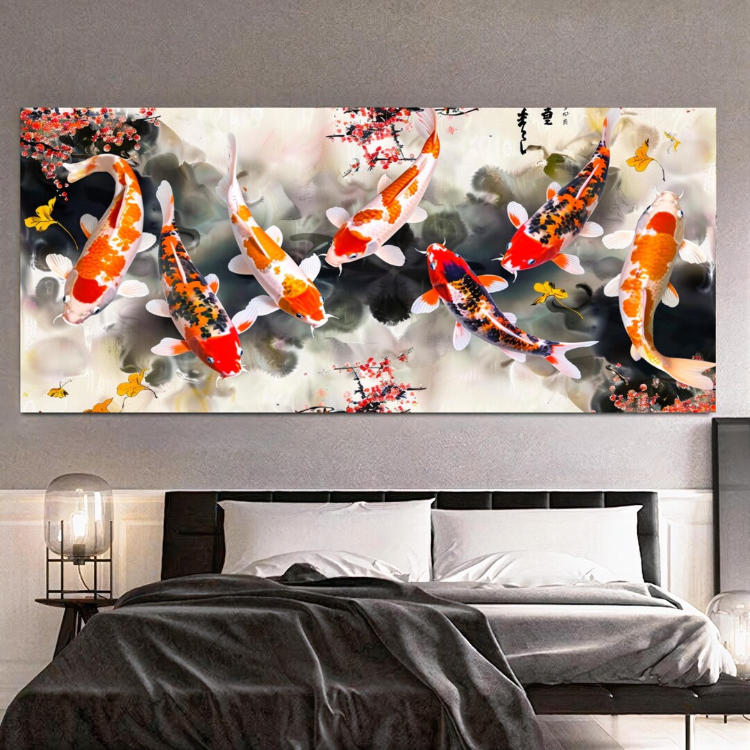 Seven Koi Fish Canvas Print - Japanese Feng Shui Wall Art - Modern ...