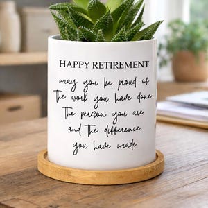 Custom retirement planter, retirement celebration, ceramic plant pot gift for friends, family, coworkers