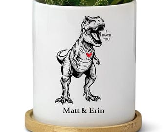 Personalized Succulent Planter Funny Dinosaur Gift for Girlfriend Wife and Husband