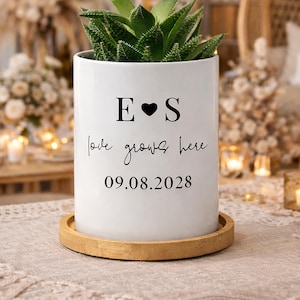 Personalized Engagement Gift for Couple Unique, Custom Newly Engaged Gift, Engagement Planter, Fiance Gift for Her, Love Grows Here Planter