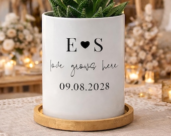 Personalized Engagement Gift for Couple Unique, Custom Newly Engaged Gift, Engagement Planter, Fiance Gift for Her, Love Grows Here Planter