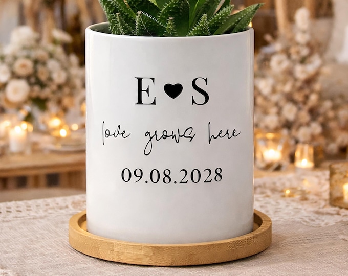 Personalized Engagement Gift for Couple Unique, Custom Newly Engaged Gift, Engagement Planter, Fiance Gift for Her, Love Grows Here Planter