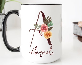 Personalized Name Mug For Women, Initial Mug, Custom Name Coffee Mug, Name Coffee Cup, Floral Mug, Birthday Gift for Her, Mug With Name